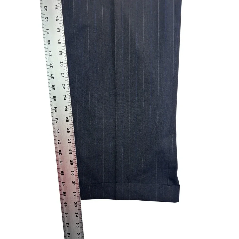 vtg 90s Tom James 46L 37x33 Charcoal Pinstripe 2pc Pant Suit Wool USA Pleated